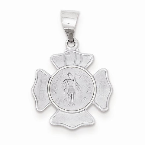 14k White Gold Polished and Satin St. Florian Badge Pendant, Pendants for Necklace