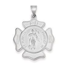 14k White Gold Polished and Satin St. Florian Badge Medal Pendant Charm hide-image