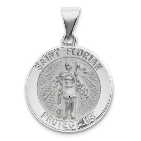 14k White Gold Polished and Satin St. Florian Medal Pendant, Pendants for Necklace