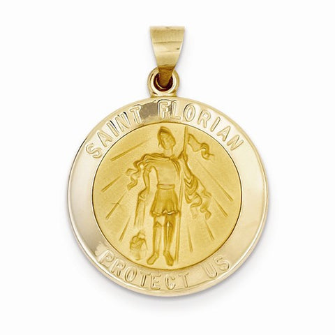 14k Gold Polished and Satin St. Florian Medal pendant, Pretty Pendants for Necklace