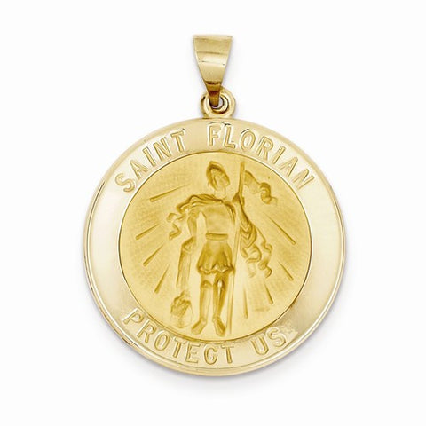 14k Gold Polished and Satin St. Florian Medal pendant, Gorgeous Pendants for Necklace