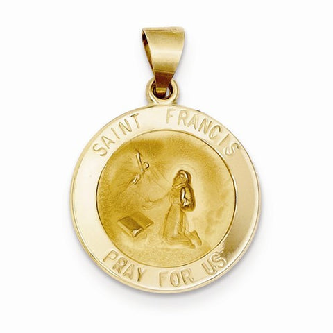 14k Gold Polished and Satin St. Francis Medal pendant, Stylish Pendants for Necklace