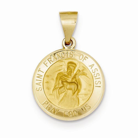 14k Gold Polished and Satin St. Francis of Assisi Medal pendant, Alluring Pendants for Necklace