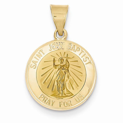 14k Gold Polished and Satin St. John Baptist Medal pendant, Pretty Pendants for Necklace