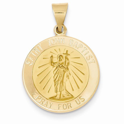 14k Gold Polished and Satin St. John Baptist Medal pendant, Stylish Pendants for Necklace