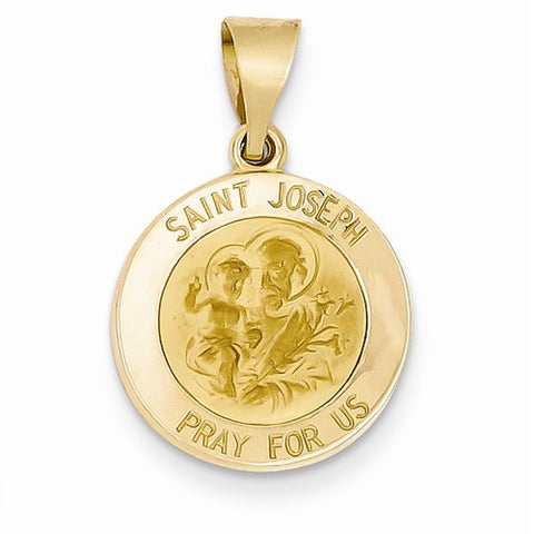 14k Gold Polished and Satin St. Joseph Medal pendant, Classy Pendants for Necklace