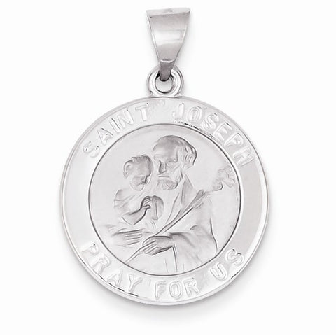 14k White Gold Polished and Satin St. Joseph Medal Pendant, Pendants for Necklace