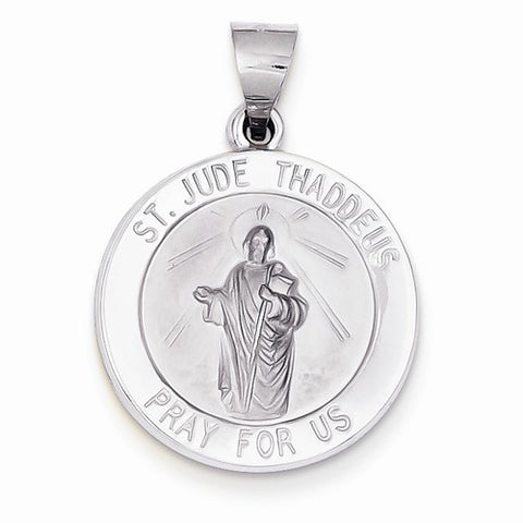 14k White Gold Polished and Satin St. Jude Thaddeus Medal pendant, Exquisite Pendants for Necklace