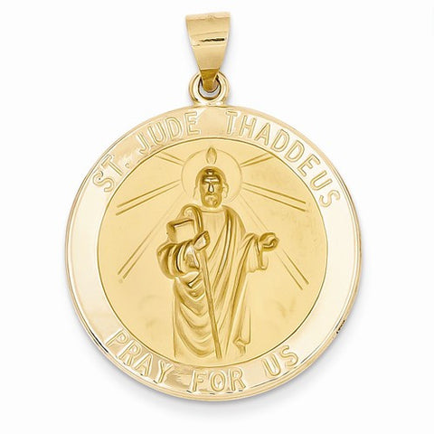 14k Gold Polished and Satin St. Jude Thaddeus Medal pendant, Fine Pendants for Necklace
