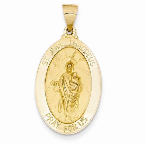 14k Gold Polished and Satin St. Jude Thaddeus Medal pendant, Gorgeous Pendants for Necklace