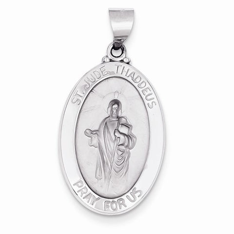14k White Gold Polished and Satin St. Jude Thaddeus Medal pendant, Lovely Pendants for Necklace