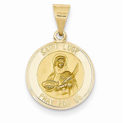 14k Gold Polished and Satin St. Lucy Medal pendant, Stylish Pendants for Necklace