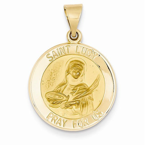 14k Gold Polished and Satin St. Lucy Medal pendant, Classy Pendants for Necklace