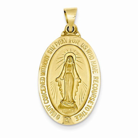 14k Gold Polished and Satin Miraculous Medal Pendant, Alluring Pendants for Necklace