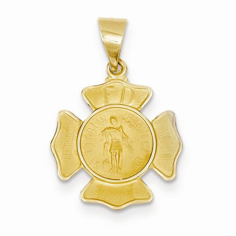 14k Gold Polished and Satin St. Florian Badge Medal Pendant, Pendants for Necklace