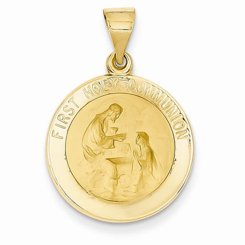 14k Gold Polished and Satin First Holy Communion Medal pendant, Dazzling Pendants for Necklace