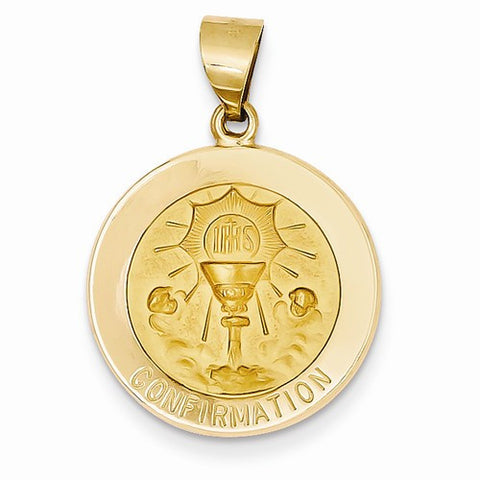 14k Gold Polished and Satin Confirmation Medal pendant, Delightful Pendants for Necklace