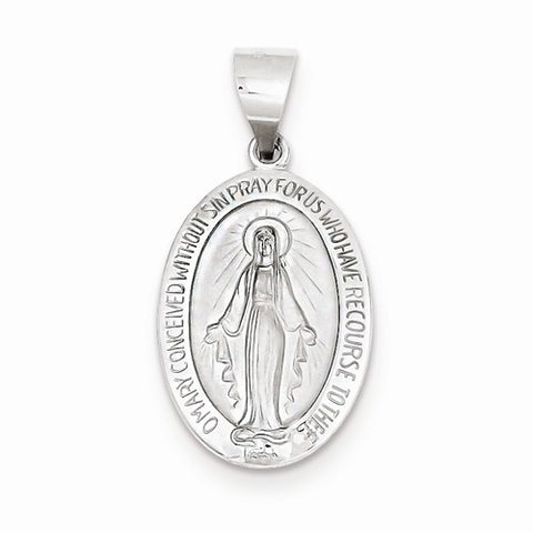 14k White Gold Polished and Satin Miraculous Medal pendant, Pretty Pendants for Necklace