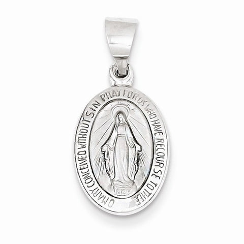 14k White Gold Polished and Satin Miraculous Medal pendant, Gorgeous Pendants for Necklace