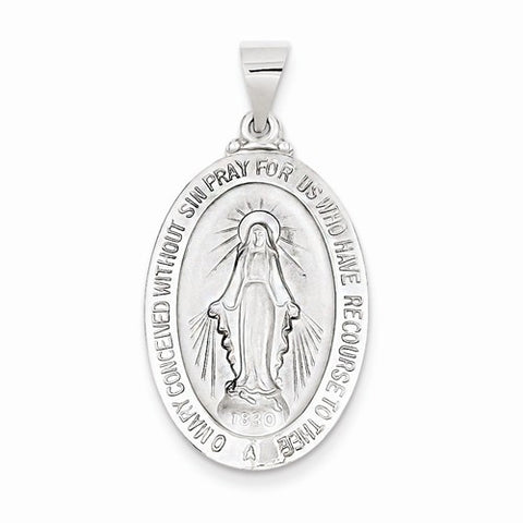14k White Gold Polished and Satin Miraculous Medal pendant, Stylish Pendants for Necklace