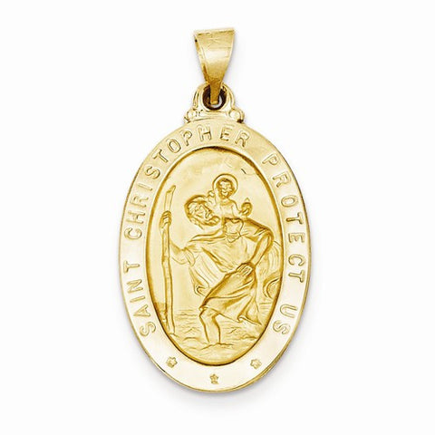 14k Gold Polished and Satin St. Christopher Medal pendant, Classy Pendants for Necklace