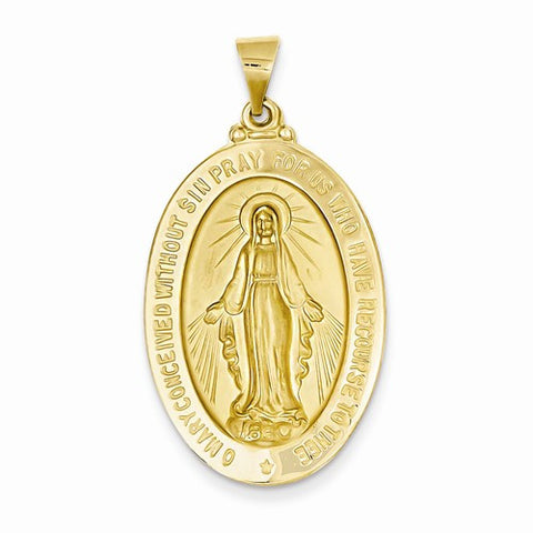 14k Gold Polished and Satin Miraculous Medal pendant, Appealing Pendants for Necklace