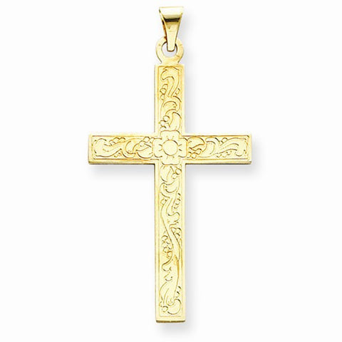 14k Gold Floral Design Cross Pendant, Pendants for Necklace