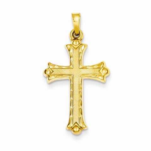 14k Gold Hollow Fleur De Lis Cross pendant, Fine Pendants for Necklace