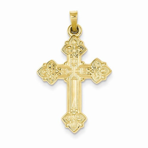 14k Gold Budded Hollow Cross Pendant, Pendants for Necklace