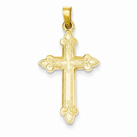 14k Gold Fleur De Lis Cross pendant, Fine Pendants for Necklace