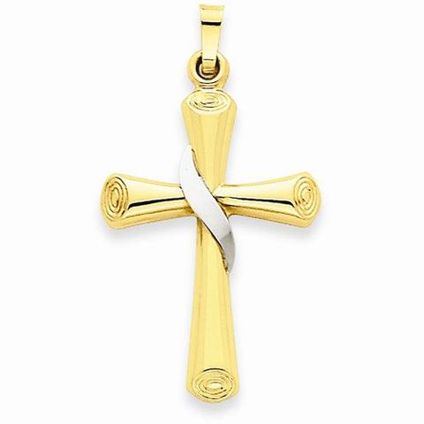 14k Gold Two-tone Hollow Cross pendant, Pendants for Necklace