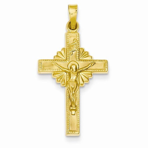 14k Gold INRI Hollow Crucifix Pendant, Appealing Pendants for Necklace