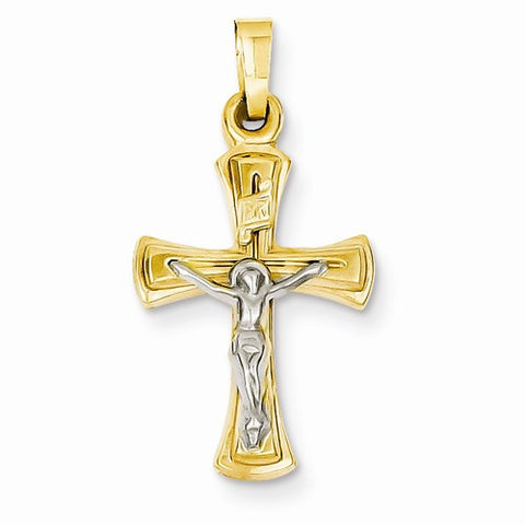 14k Gold Two-tone INRI Hollow Crucifix Pendant, Charm