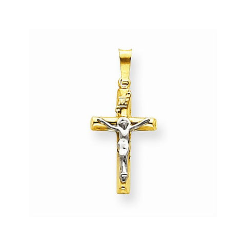 14k Gold Two-tone INRI Hollow Crucifix Pendant, Delightful Pendants for Necklace