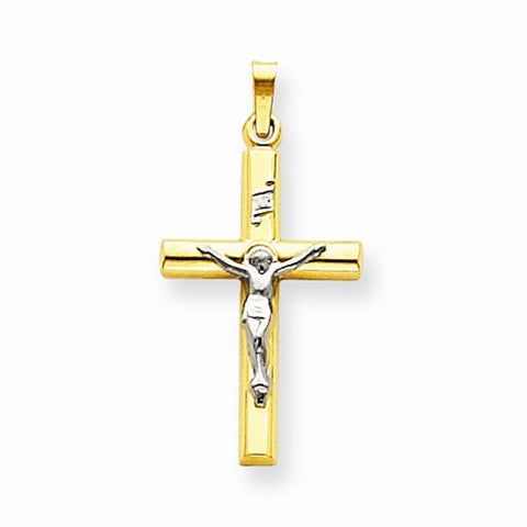 14k Gold Two-tone INRI Hollow Crucifix Pendant, Fine Pendants for Necklace