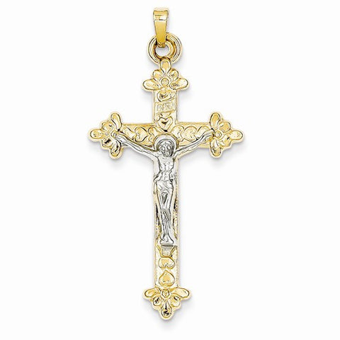 14k Gold Two-tone INRI Hollow Crucifix Pendant, Classy Pendants for Necklace