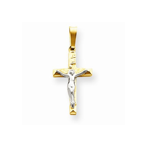 14k Gold Two-tone INRI Hollow Crucifix Pendant, Charm