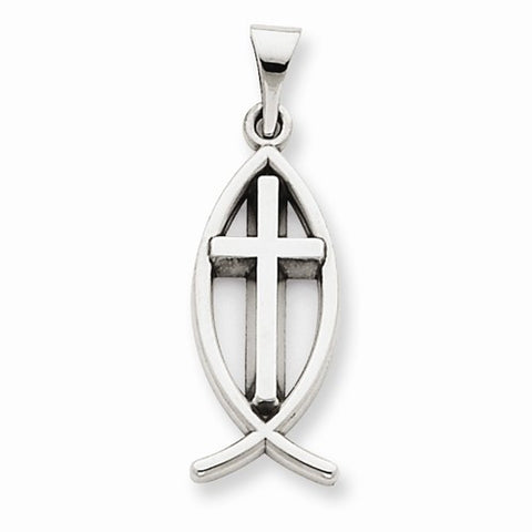 14k White Gold Cross Ichthus Fish Pendant, Pendants for Necklace