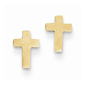 14k Yellow Gold Polished Cross Post Earrings
