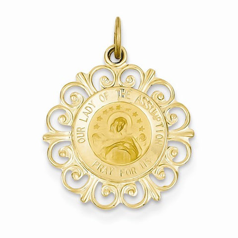 14k Gold Our Lady Of The Assumption Medal Pendant, Pendants for Necklace