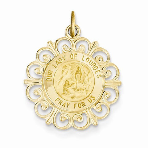 14k Gold Our Lady of Lourdes Medal Pendant, Pendants for Necklace