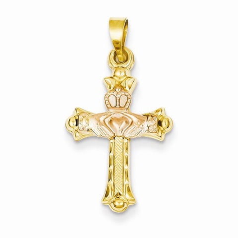 14k Gold Two-tone Claddagh Cross Pendant, Exquisite Pendants for Necklace