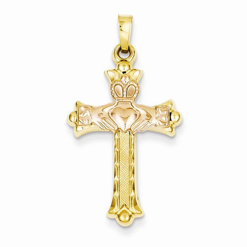 14k Gold Two-Tone Claddagh Cross pendant, Fine Pendants for Necklace
