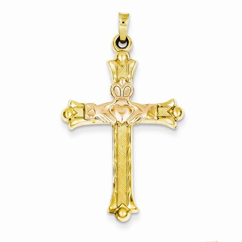 14k Gold Two-tone Claddagh Cross Pendant, Pendants for Necklace
