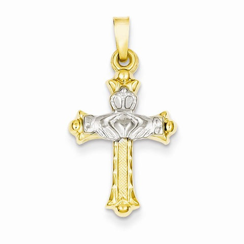14k Gold Two-tone Claddagh Cross Pendant, Pretty Pendants for Necklace