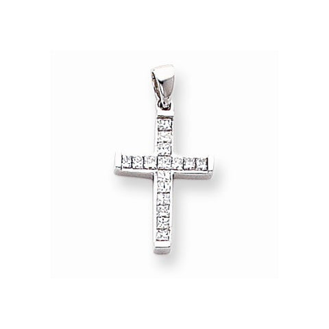 14k White Gold Diamond Latin Cross Pendant, Charm