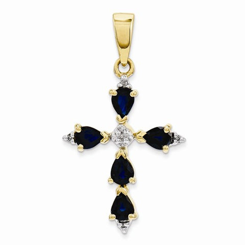 14k Gold Diamond & Sapphire Cross pendant, Pretty Pendants for Necklace