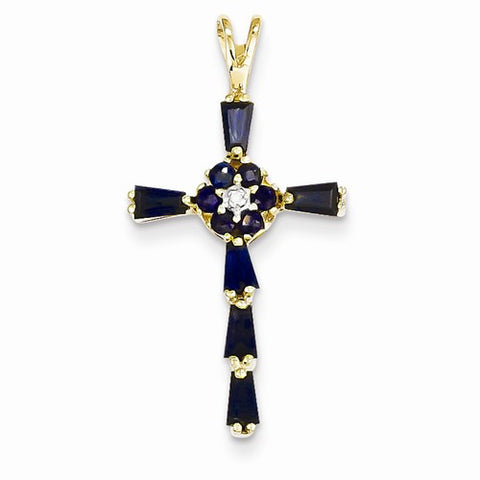 14k Gold Diamond & Sapphire Cross pendant, Stylish Pendants for Necklace