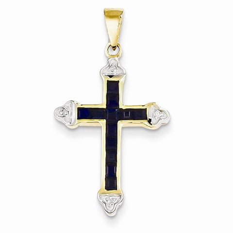 14k Gold Diamond & Sapphire Cross pendant, Alluring Pendants for Necklace