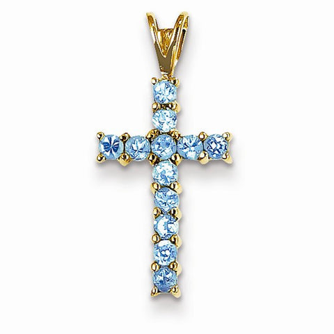 14k Gold Blue Topaz Cross pendant, Charm